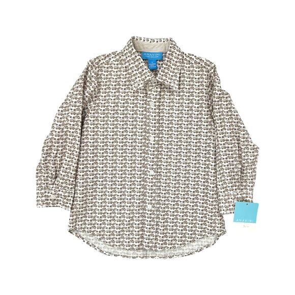 NWT Anavini Car Print Long Sleeve Button Down Shirt Boys 4 - Picture 1 of 8